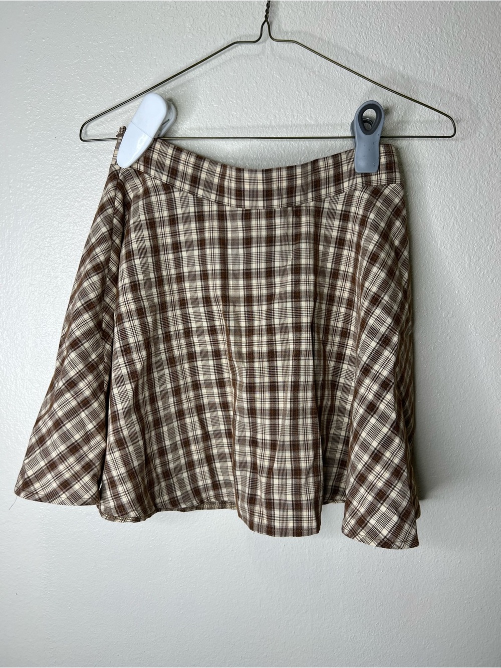 Plaid Mini Skirt in Brown and Cream